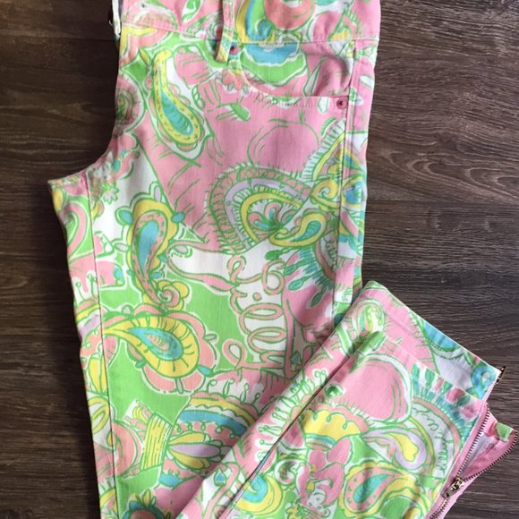 Lilly Pulitzer Pink Green White Worth Skinny Jeans - Picture 6 of 7
